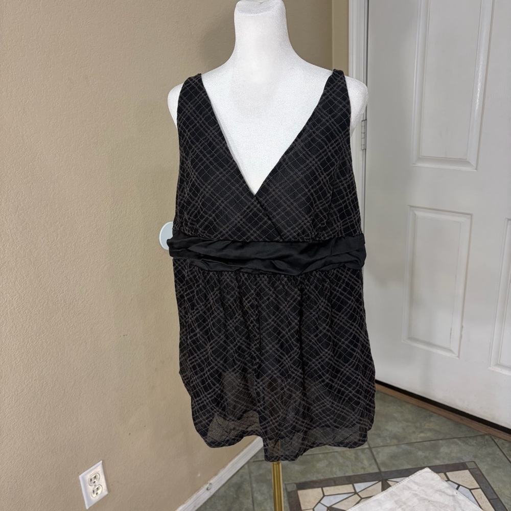 Y2K New York & Company Woman’s Sz XL Brown Tartan Plaid Sleeveless Top Grunge